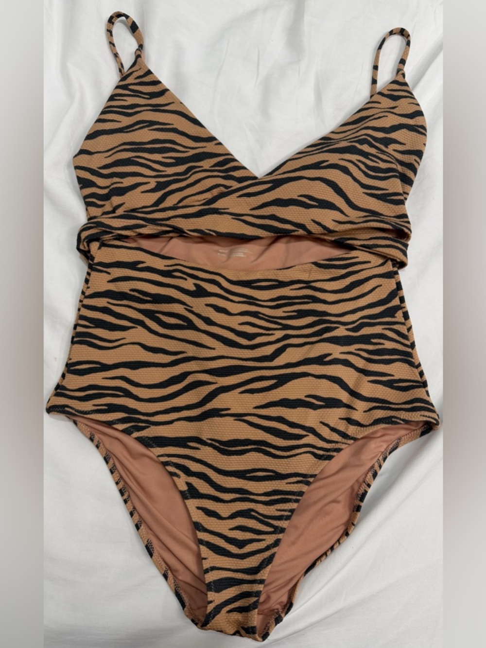 Tiger Stripe One-Piece Swimsuit - Tan and Black